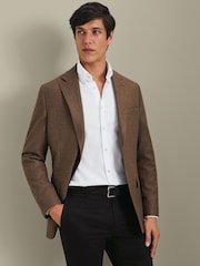 Charles Tyrwhitt Brown Wool Texture Slim Fit Jacket - Image 1 of 6
