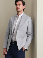 Charles Tyrwhitt Grey Linen Cotton Slim Fit Jacket - Image 1 of 6