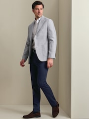 Charles Tyrwhitt Grey Linen Cotton Slim Fit Jacket - Image 3 of 6