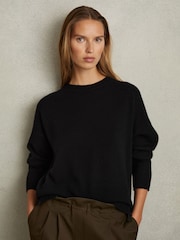 Reiss Black Martha Wool-Cashmere Crew Neck Jumper - Image 1 of 5