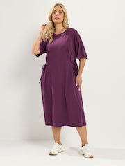Yours Curve Purple Front Tie Midi Dress - Image 1 of 6