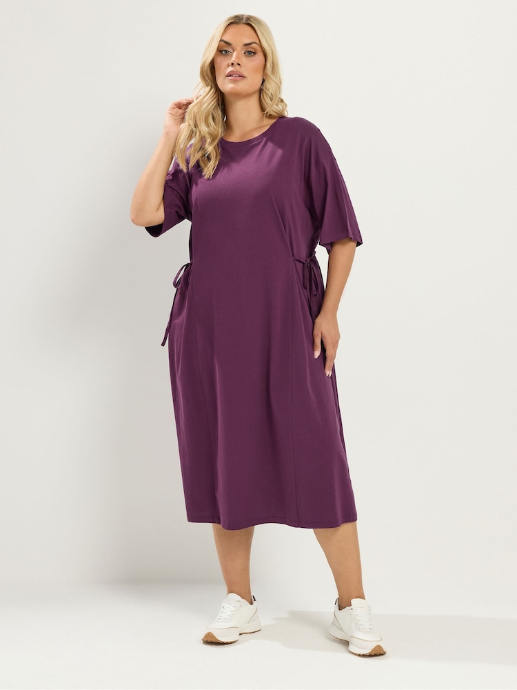 Yours Curve Purple Front Tie Midi Dress - Image 1 of 6