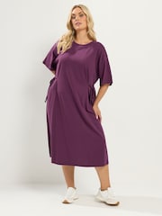 Yours Curve Purple Front Tie Midi Dress - Image 2 of 6