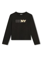DKNY Logo Long Sleeve 100% Cotton Black T-Shirt - Image 1 of 3