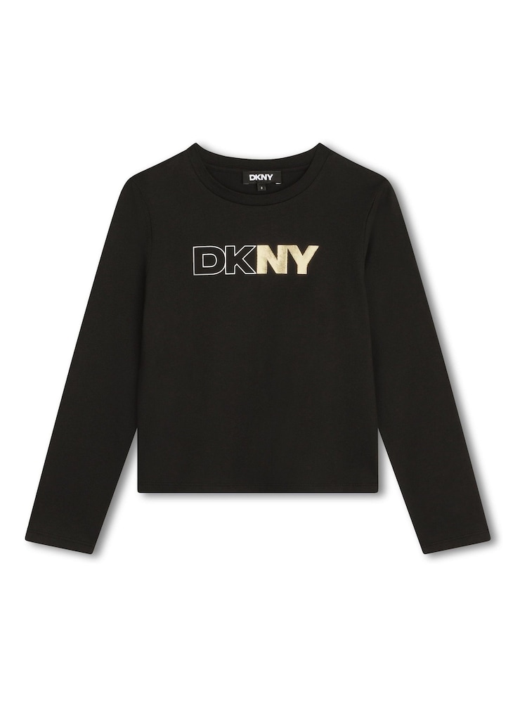 DKNY Logo Long Sleeve 100% Cotton Black T-Shirt - Image 1 of 3