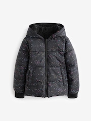 DKNY Splat Print Logo Black Puffer Coat - Image 1 of 2
