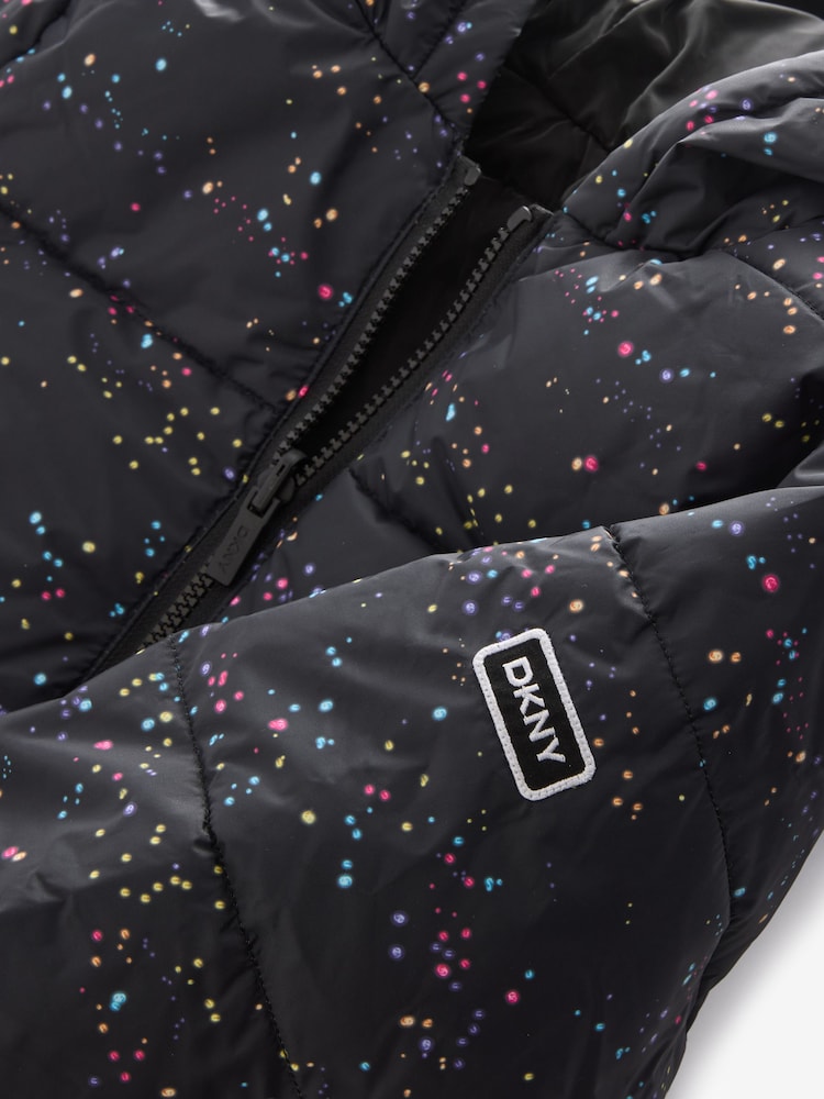 DKNY Splat Print Logo Black Puffer Coat - Image 2 of 2