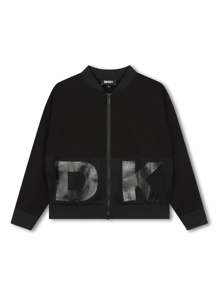 DKNY Logo Zip-Up Black Bomber Jacket - Image 1 of 3