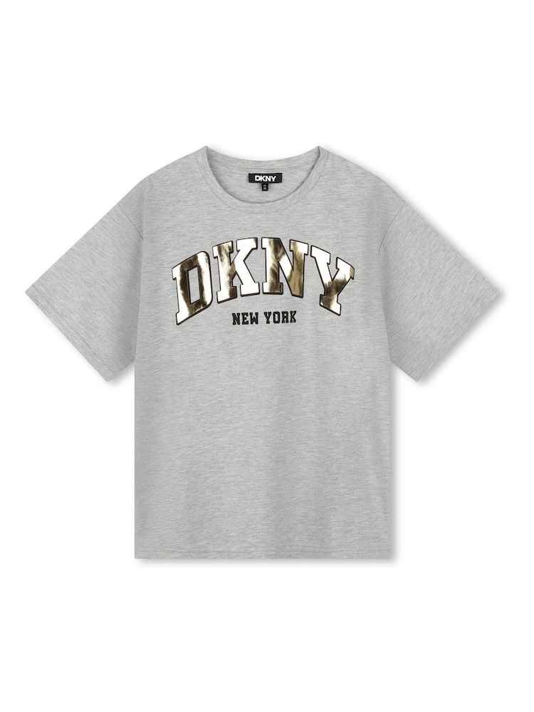DKNY Oversized Grey Short Sleeve T-Shirt With Metalic Logo - Image 3 of 5