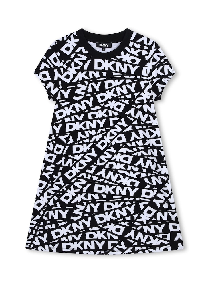 فستان بشعار مطبوع بالكامل بلون أسود من DKNY - صورة 1 من 3