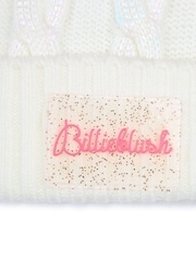 Bonnet Billieblush blanc/rose en maille torsadée à double pompon - Image 5 of 5
