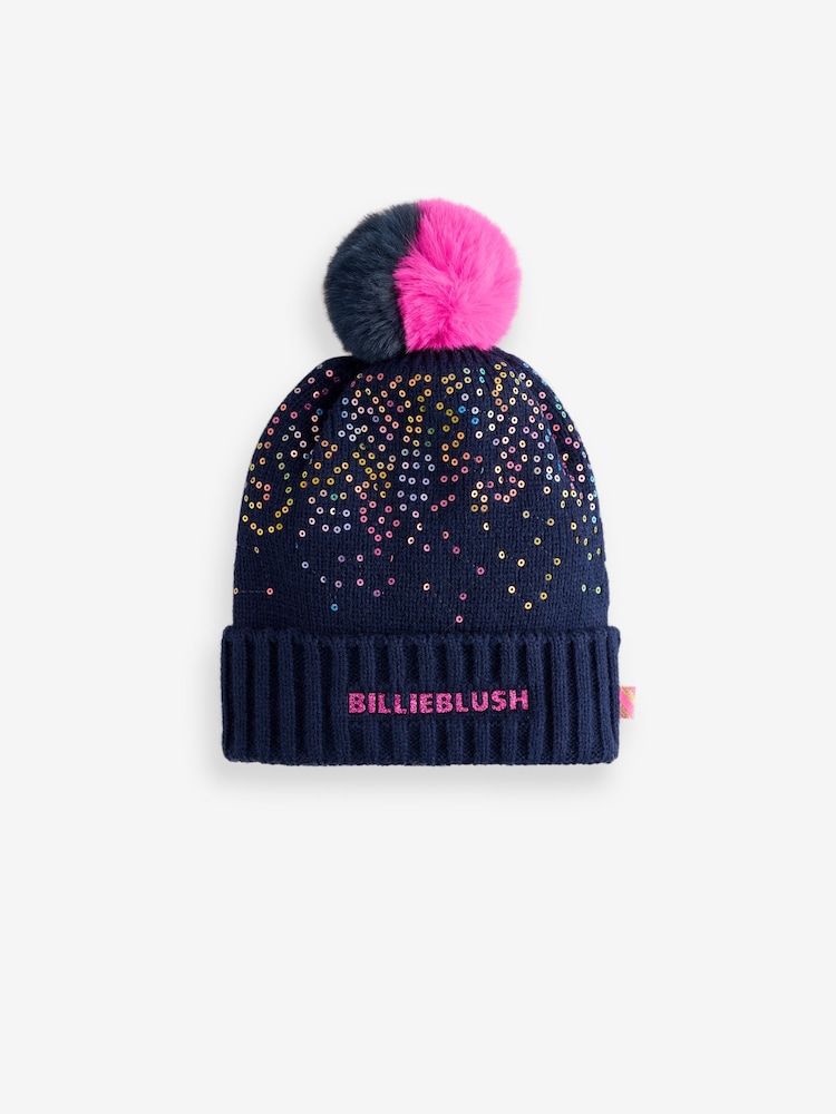 modra - Billieblush Glitter Pom Pom Logotip Čepica klobuki in kape; pokrivala - Slika 1 iz 3