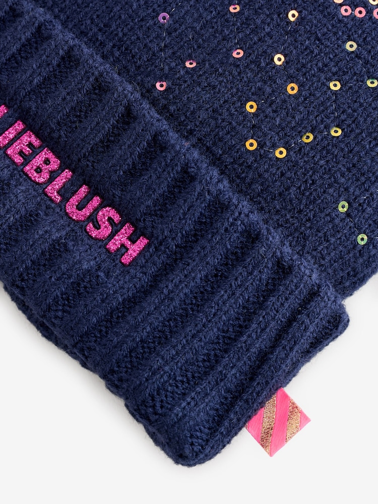 modra - Billieblush Glitter Pom Pom Logotip Čepica klobuki in kape; pokrivala - Slika 2 iz 3