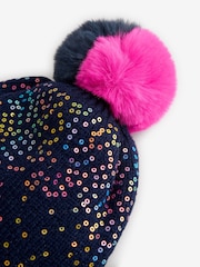 modra - Billieblush Glitter Pom Pom Logotip Čepica klobuki in kape; pokrivala - Slika 3 iz 3