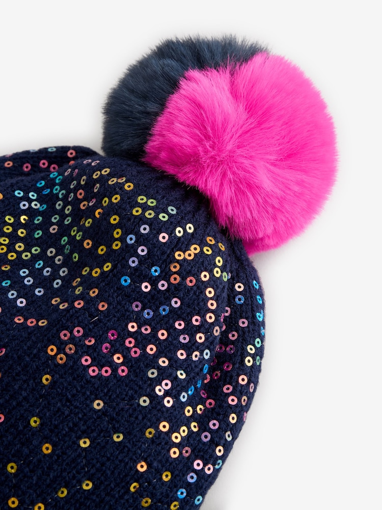 modra - Billieblush Glitter Pom Pom Logotip Čepica klobuki in kape; pokrivala - Slika 3 iz 3