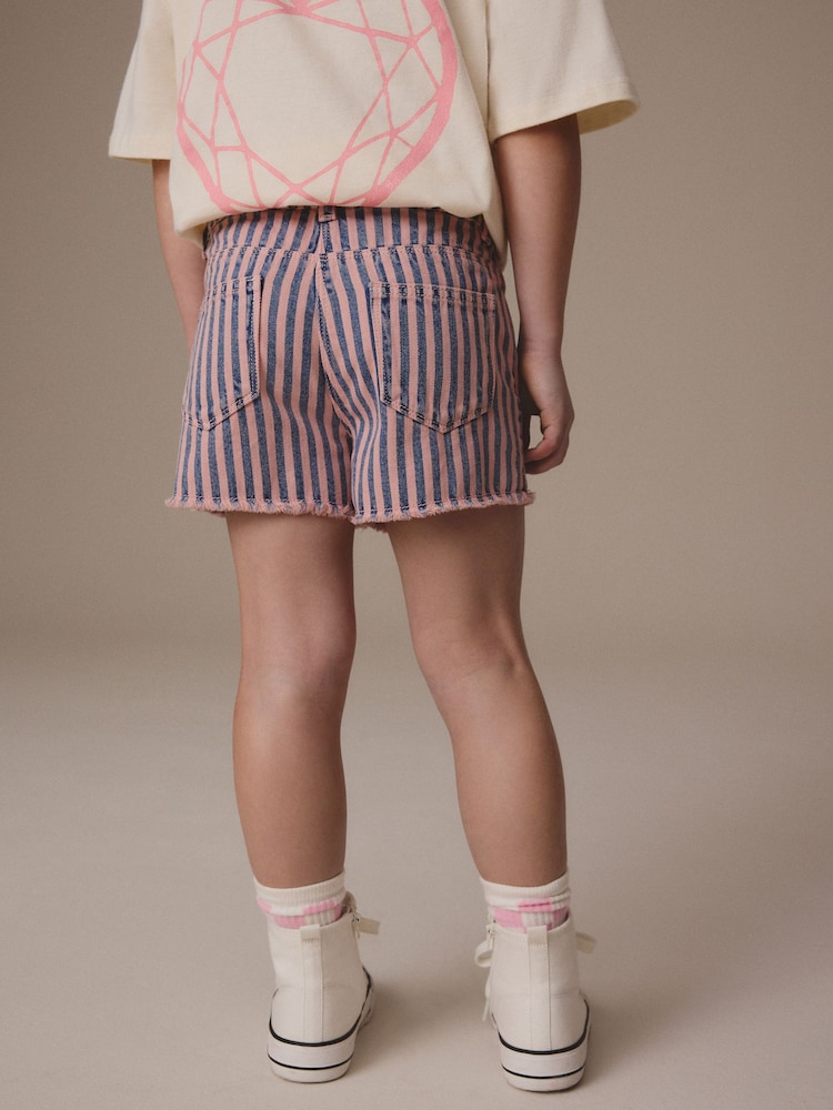 Pink/Blue Regular Length Frayed Edge Denim Shorts (3-16yrs) - Image 3 of 7