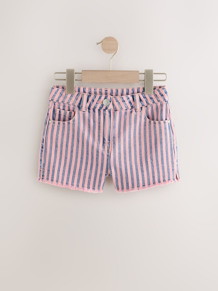 Pink/Blue Regular Length Frayed Edge Denim Shorts (3-16yrs) - Image 4 of 7