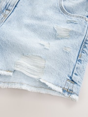 Light Blue 100% Cotton Frayed Edge Distressed Shorts (3-16yrs) - Image 6 of 9