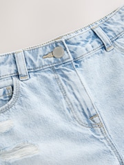 Light Blue 100% Cotton Frayed Edge Distressed Shorts (3-16yrs) - Image 8 of 9