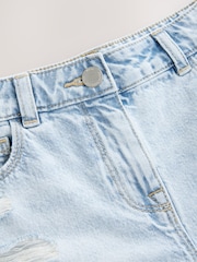 Light Blue 100% Cotton Frayed Edge Distressed Shorts (3-16yrs) - Image 9 of 9