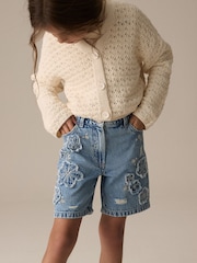 Denim 100% Cotton Denim Knitted Flower Shorts (3-16yrs) - Image 1 of 11