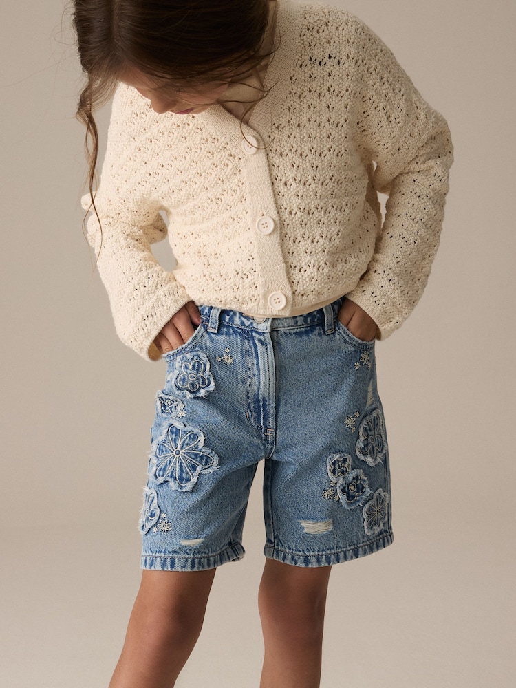 Denim 100% Cotton Denim Knitted Flower Shorts (3-16yrs) - Image 1 of 11