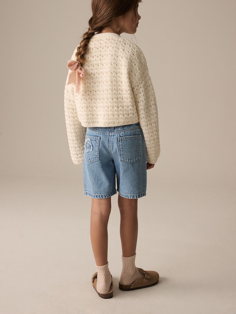Denim 100% Cotton Denim Knitted Flower Shorts (3-16yrs) - Image 2 of 11