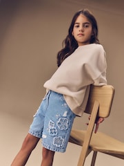 Denim 100% Cotton Denim Knitted Flower Shorts (3-16yrs) - Image 3 of 11