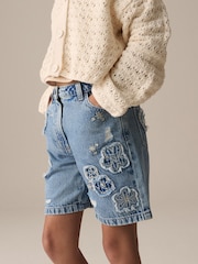 Denim 100% Cotton Denim Knitted Flower Shorts (3-16yrs) - Image 6 of 11