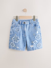 Denim 100% Cotton Denim Knitted Flower Shorts (3-16yrs) - Image 8 of 11
