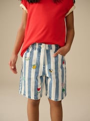 Blue/White 100% Cotton Stripe Denim Shorts (3-16yrs) - Image 1 of 8