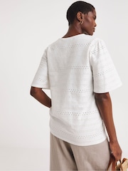 JD Williams White Angel Sleeve V-Neck Broderie 100% Cotton Top - Image 2 of 5