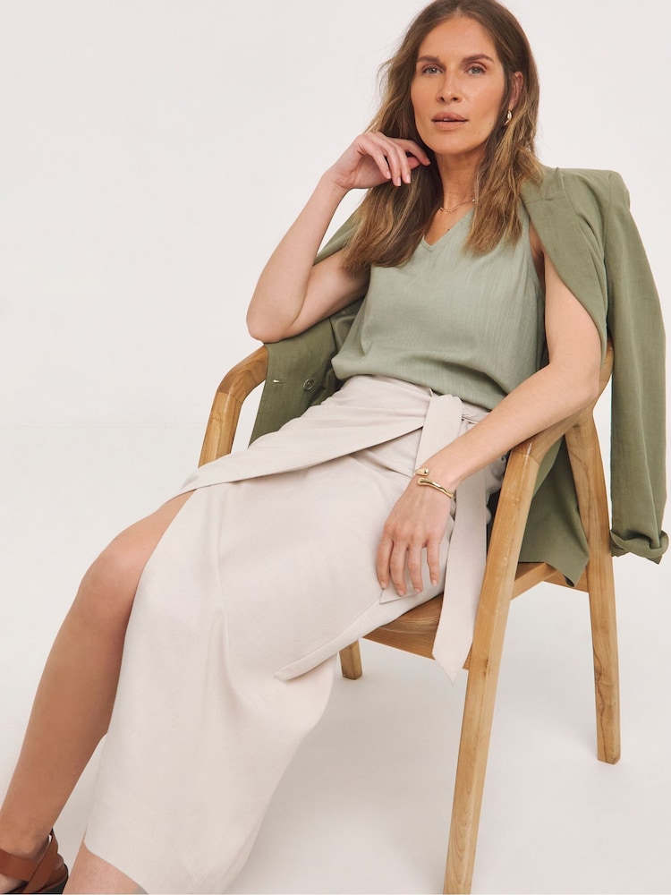 JD Williams Natural Linen Wrap Skirt - Image 2 of 4