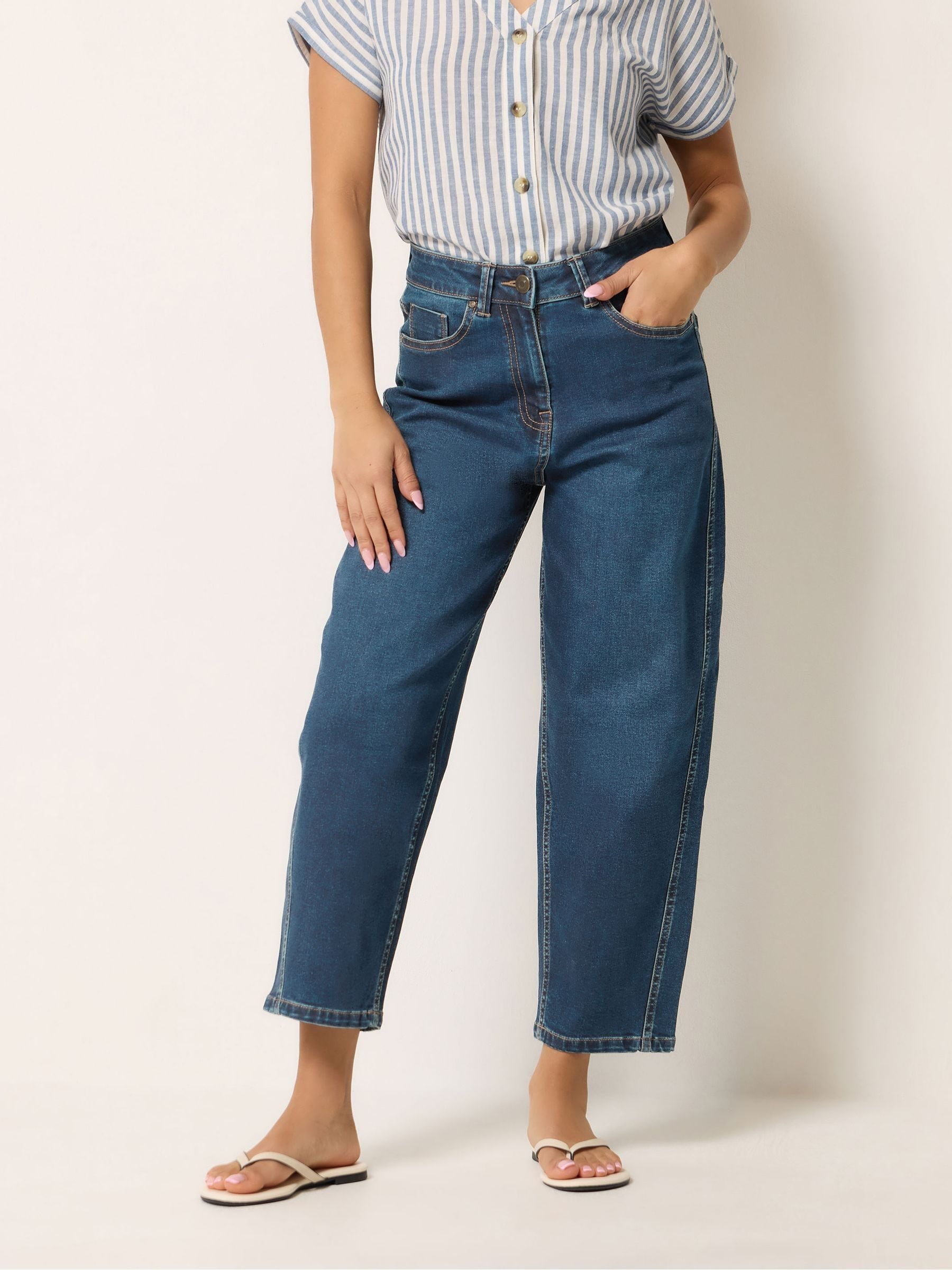 M & Co Women's Blue Petite Barrel Leg Jeans - Image 1