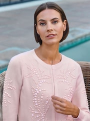 Pure Collection Pink Cotton Hand Beaded Cardigan - Image 3 of 3