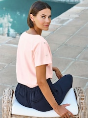 Pure Collection Pink Button Shoulder Textured T-Shirt - Image 2 of 3