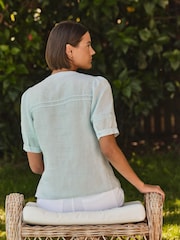 Pure Collection Blue Linen Pintuck Blouse - Image 2 of 3