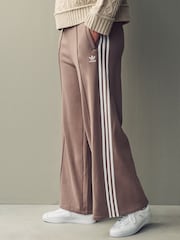 adidas Originals Brown 3 Stripe Wide Leg 100% Cotton Joggers - Image 1 of 10