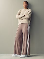 adidas Originals Brown 3 Stripe Wide Leg 100% Cotton Joggers - Image 2 of 10