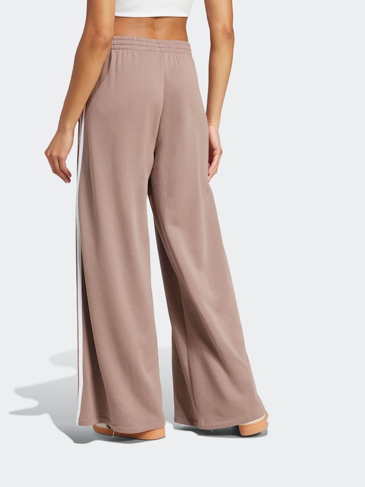 adidas Originals Brown 3 Stripe Wide Leg 100% Cotton Joggers - Image 6 of 10