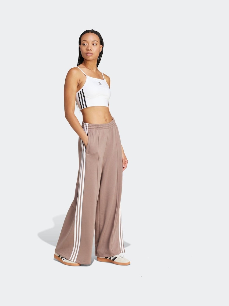 adidas Originals Brown 3 Stripe Wide Leg 100% Cotton Joggers - Image 7 of 10