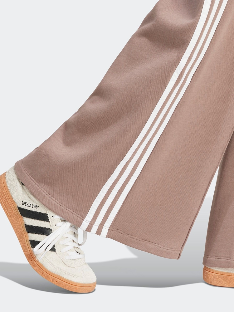 adidas Originals Brown 3 Stripe Wide Leg 100% Cotton Joggers - Image 9 of 10