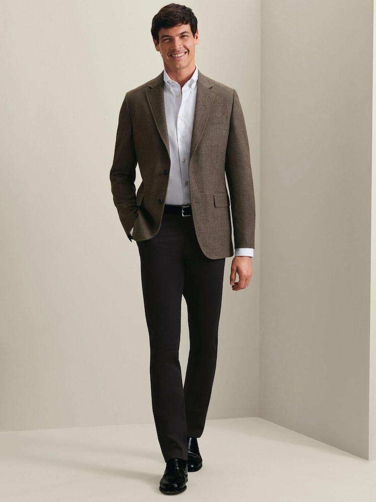 Charles Tyrwhitt Brown Mocha Wool Texture Slim Fit Jacket - Image 1 of 6