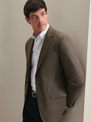 Charles Tyrwhitt Brown Mocha Wool Texture Slim Fit Jacket - Image 3 of 6