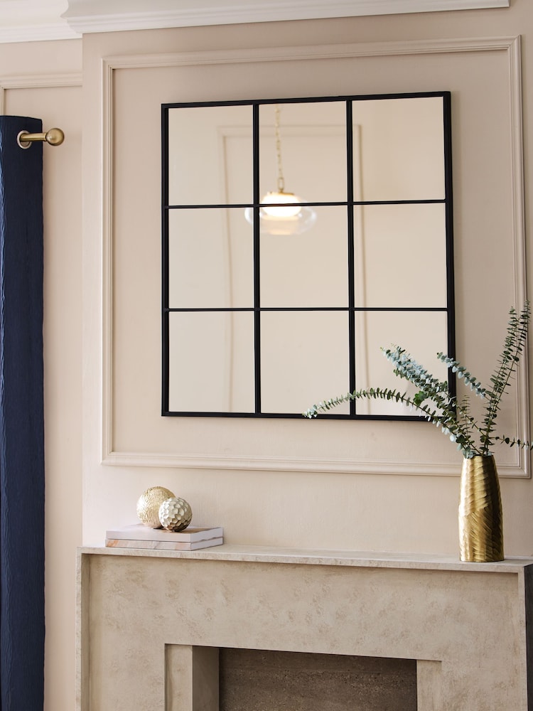 Black Metal Window Square Wall Mirror - Image 1 of 4