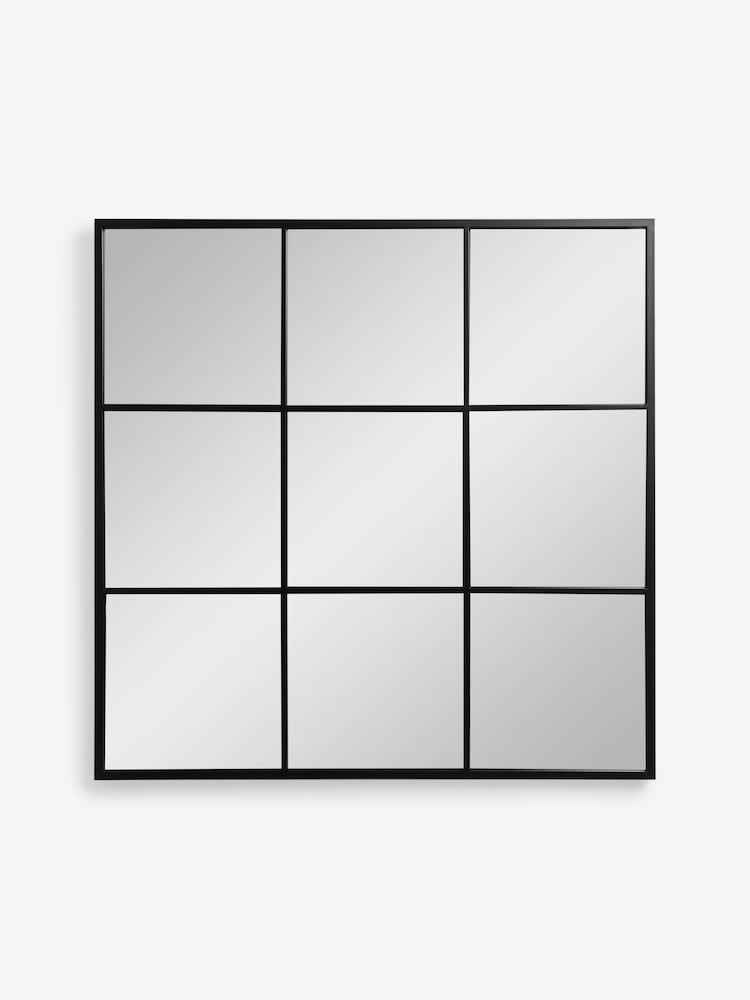 Black Metal Window Square Wall Mirror - Image 4 of 4