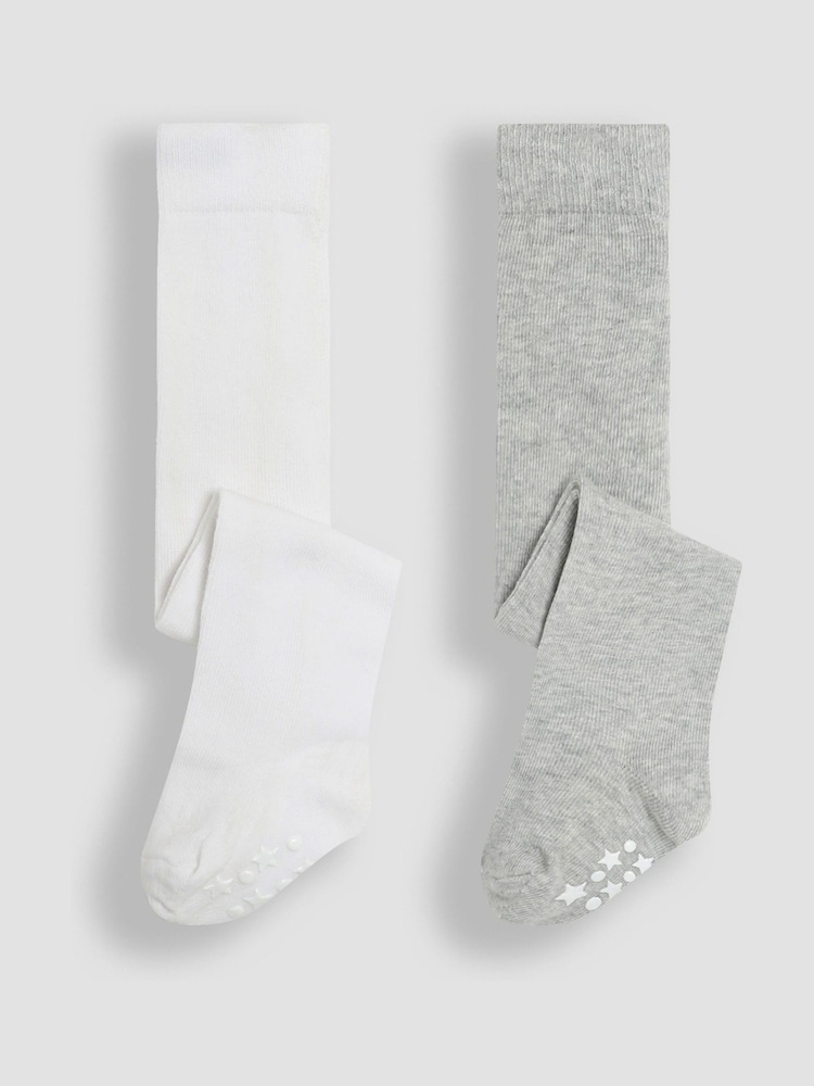 JoJo Maman Bébé Grey 2-Pack Cotton Rich Tights - Image 1 of 4