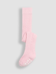 JoJo Maman Bébé Pale Pink Cable Ribbed Tights - Image 1 of 3
