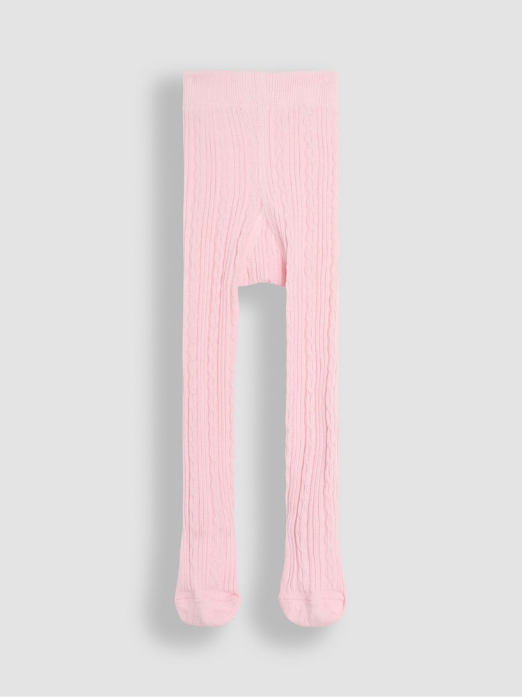 JoJo Maman Bébé Pale Pink Cable Ribbed Tights - Image 2 of 3