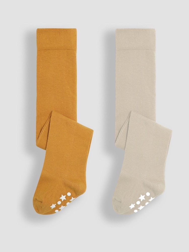 JoJo Maman Bébé Ochre 2-Pack Cotton Rich Tights - Image 1 of 5